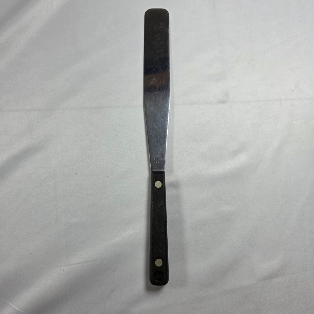 Vintage Ekco Flint Stainless Steel Straight Icing Spatula Black Handle USA 13in